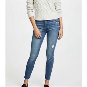 MOTHER The Stunner Ankle Fray Jeans Graffiti Girl Five Button